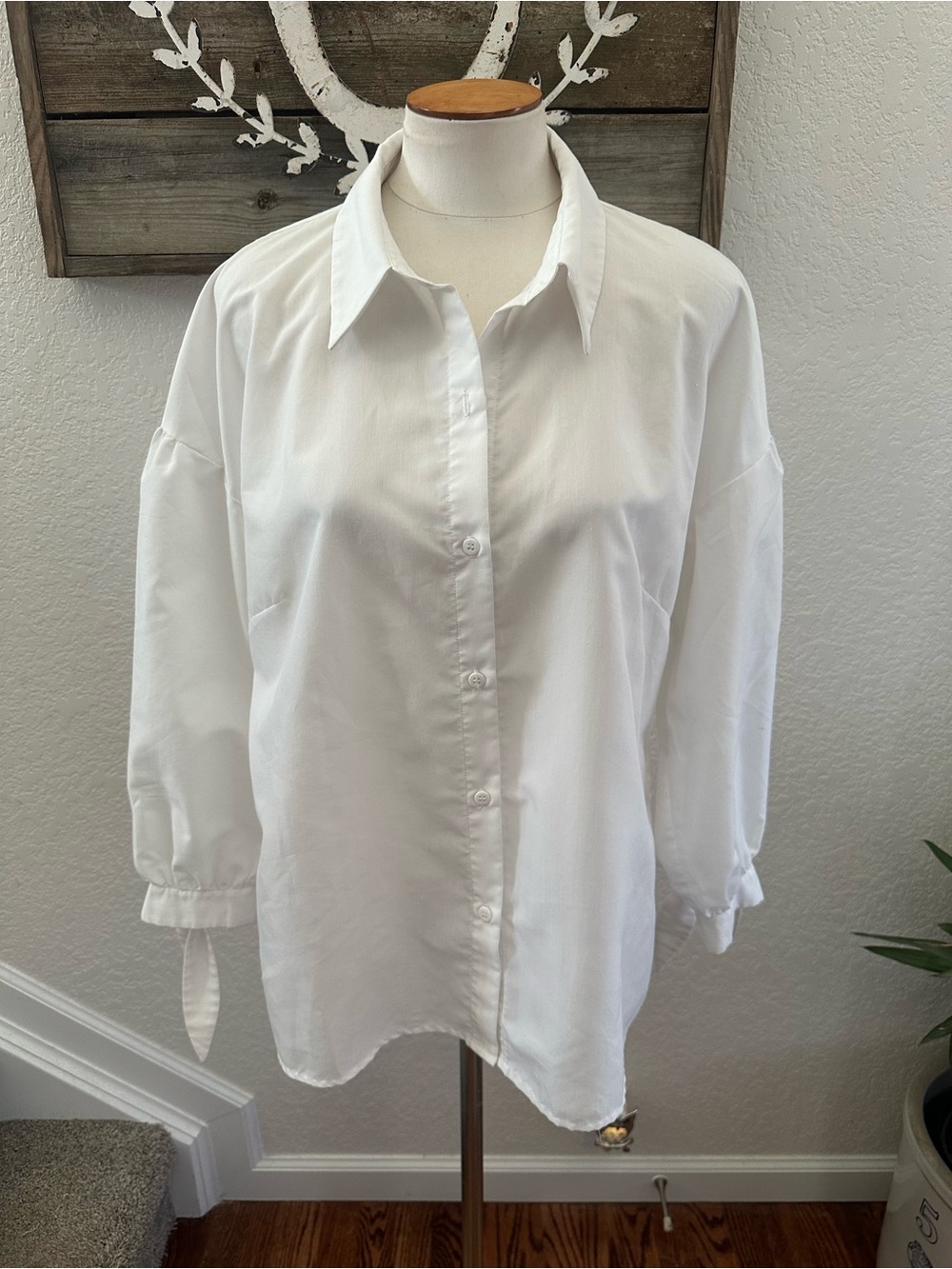 Mare Mare x Anthropologie White Button-Up Shirt lightweight tie sleeve size L